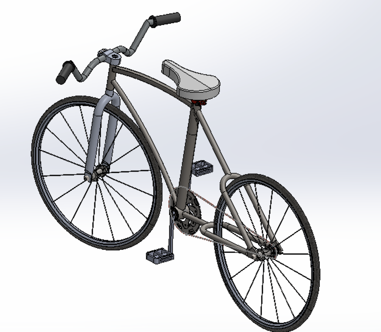 Bicycle assembly modeled in SolidWorks